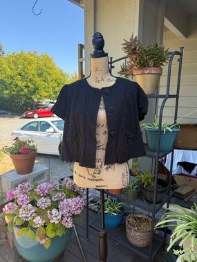 VINTAGE 90’s Black Crochet Puffed Sleeves Cocktail Coverup Jacket